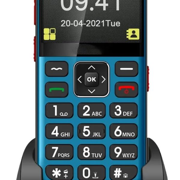 QIeCny Big Button Elderly Mobile Phone, Unlocked Cell Phone for Seniors/Kids, Dedicated Charging Stand, SOS Button/1800Mah Battery/Flashlight, with Camera, Easy to Use,Blue