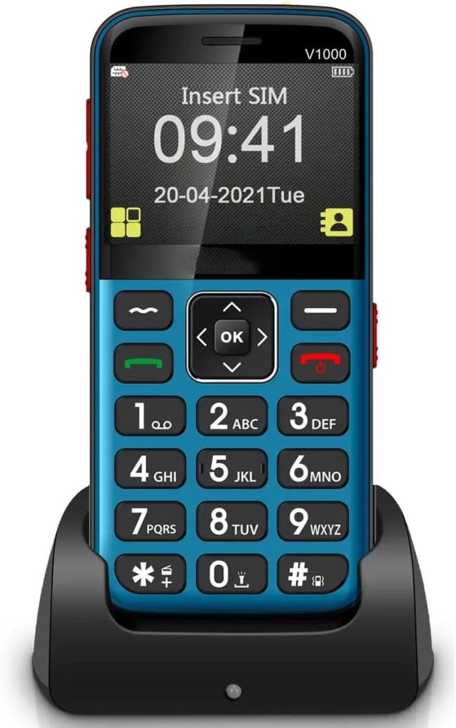 QIeCny Big Button Elderly Mobile Phone, Unlocked Cell Phone for Seniors/Kids, Dedicated Charging Stand, SOS Button/1800Mah Battery/Flashlight, with Camera, Easy to Use,Blue