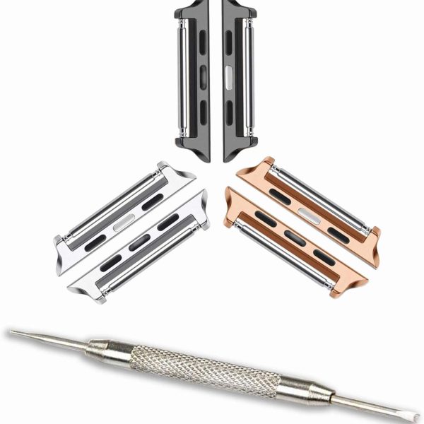 KASTWAVE Watch Strap Connector Compatible with Apple Watch Band with Replacement Tool, Stainless Steel Adapter Replaceable Metal Connection Adapter Connection Watch Strap, Three Colors (3 Pack)