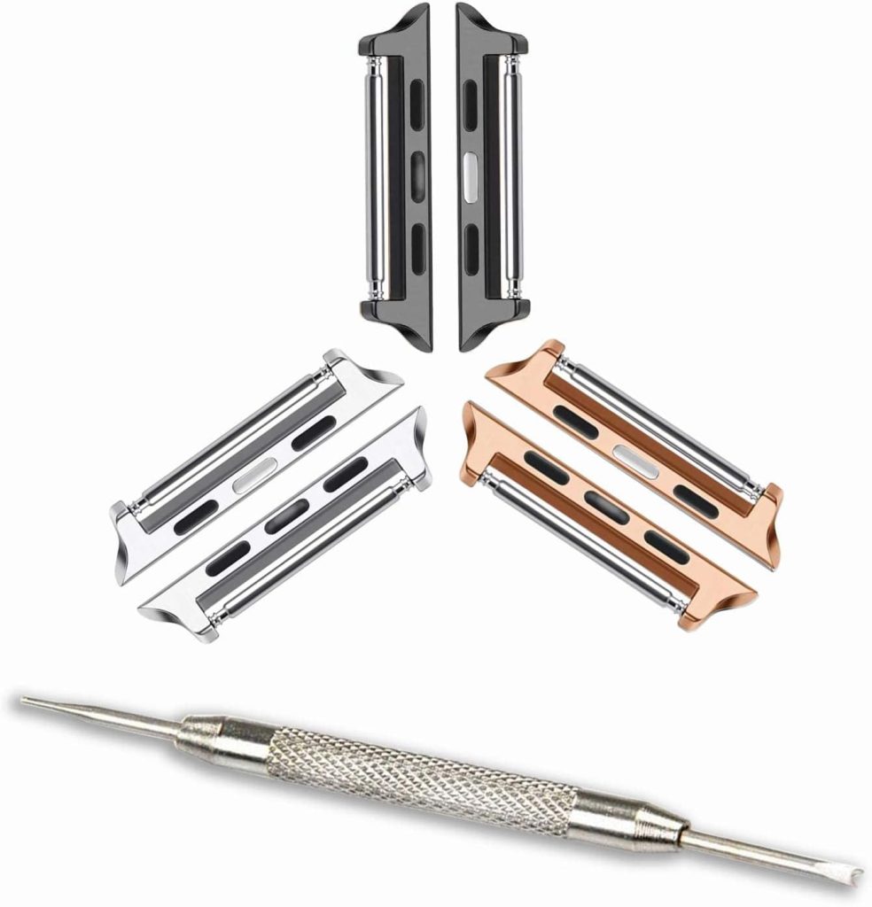 KASTWAVE Watch Strap Connector Compatible with Apple Watch Band with Replacement Tool, Stainless Steel Adapter Replaceable Metal Connection Adapter Connection Watch Strap, Three Colors (3 Pack)