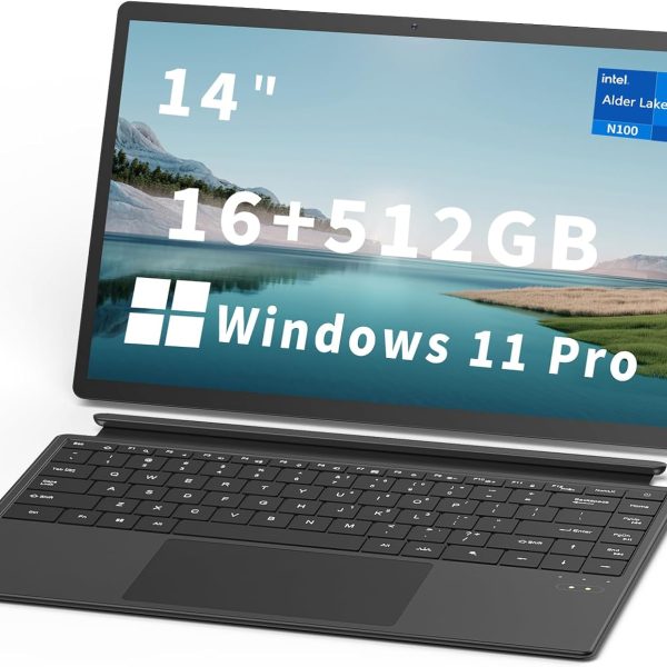 لابتوب فونيت 2 في 1 بشاشة لمس 14 انش ومعالج انتل N100 الجيل 12 وذاكرة RAM DDR5 سعة 16GB وSSD 512GB وواي فاي 6 وبلوتوث 5.2 وكيبورد باضاءة خلفية وويندوز 11 برو