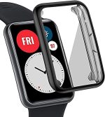 Screen protector compatible with huawei watch fit, 1-pack tpu full coverage screen cover case scratch-free high sensitivity screen protector for huawei watch fit (black)