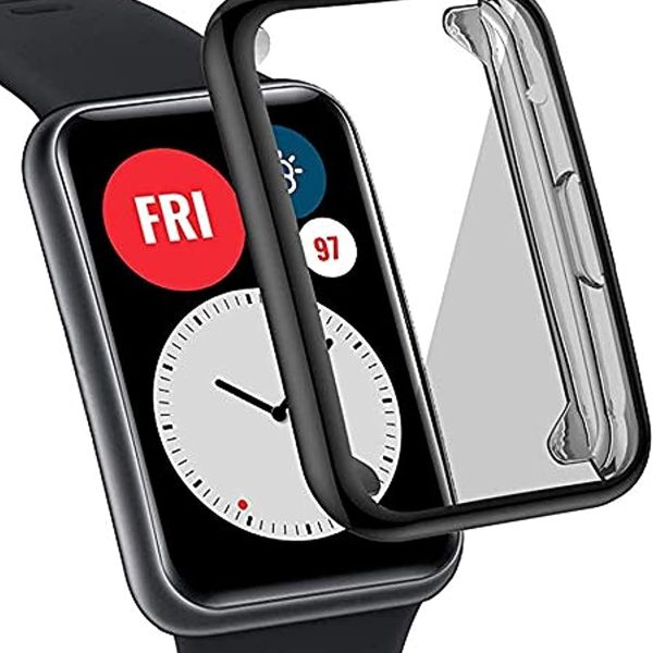 Screen protector compatible with huawei watch fit, 1-pack tpu full coverage screen cover case scratch-free high sensitivity screen protector for huawei watch fit (black)