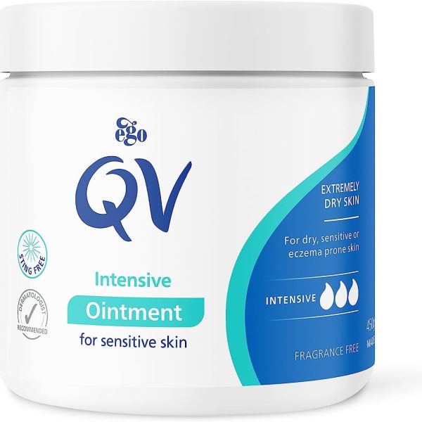 QV Intensive Ointment (450g) Soothing Moisturiser for Extremely Dry and Sensitive Skin, Rich Intensive Balm, Fragrance Free, Noncomedogenic, Sting Free Skin Care for Eczema, Psoriasis, Dermatitis