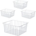 Upright Freezer Organizer Bins， Freezer Baskets for 14, 15 cu.ft Standup Freezer, Wire Storage Baskets with Built-in Handles for Frozen Foods, Snacks, Vegetables, Fruits and More, 4Pcs , White