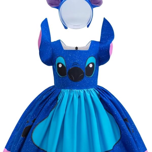 Sztylong Girls Cartoon Blue Dress
