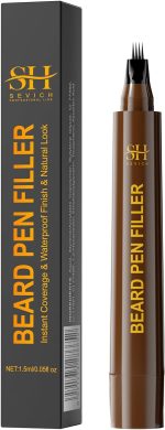 Sevich Beard Pen Filler for Men,Instant Beard Dye for Men,48h Waterproof & Sweatproof, 4-Prong Tip for Seamless Application, Enhances All Beard Types with Fuller, Dark Brown