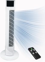 AUTOYSUR Tower Fan with Remote, 90° Oscillation Bladeless Standing Fan, Pedestal Floor Fan with 3 Speeds, 3 Modes, 12H Timer for Home, Office, Indoor (White)