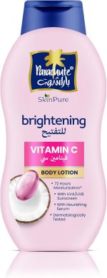 PARACHUTE SKIN PURE BODY LOTION VITAMIN C | UVA/UVB Sunscreen | Blend of Vitamin C and Virgin Coconut Oil for Brightening Skin | 72Hr Moisturization | For Extra Dry Skin | 400ml
