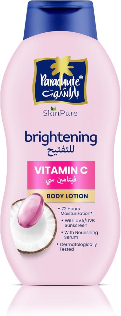 PARACHUTE SKIN PURE BODY LOTION VITAMIN C | UVA/UVB Sunscreen | Blend of Vitamin C and Virgin Coconut Oil for Brightening Skin | 72Hr Moisturization | For Extra Dry Skin | 400ml