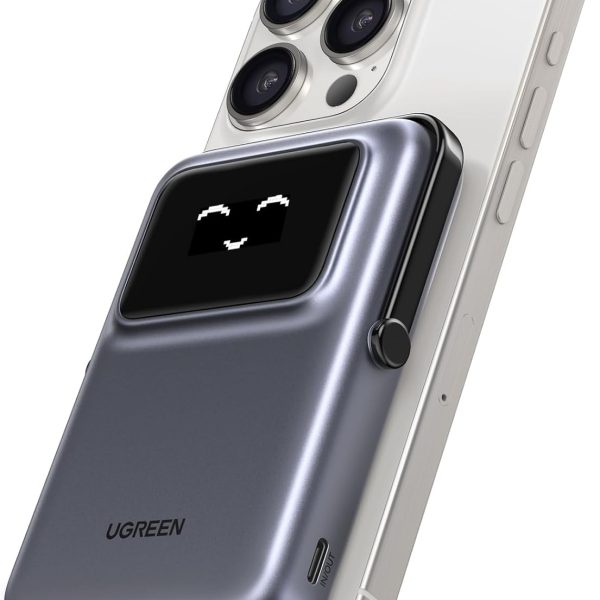 UGREEN UNO Wireless Power Bank Fast Charging 10000mAh Portable Magnetic Mobile Phone PD20W with Foldable Stand and TFT Display MagSafe Battery Pack Compatible with iPhone 12-16 Series, Black