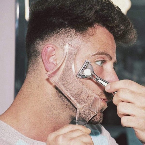 Beard Shaping & Styling Tool With Comb for Perfect Line up & Edging For Men's Jaw Cheek/Neck Line, Symmetric/Curve/Step Cut Works with Any Beard Razor Electric Trimmers or Clippers (Clear)
