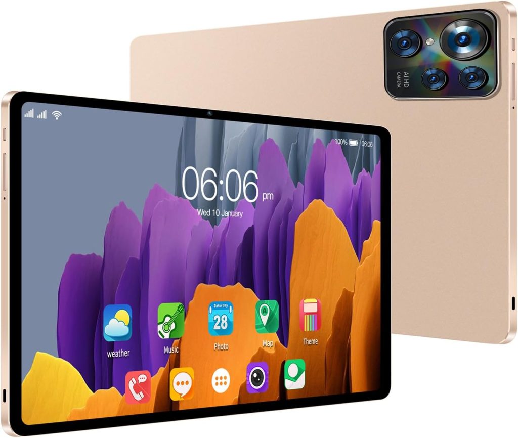 تابلت اندرويد 10.1 انش بمعالج ثماني النواة وذاكرة RAM 6GB وذاكرة روم 128GB ومكالمات هاتفية مع شريحة اتصال وشاشة لمس HD IPS وواي فاي وبلوتوث وكاميرا مزدوجة وجوجل من سي جي واي كيو (ذهبي)