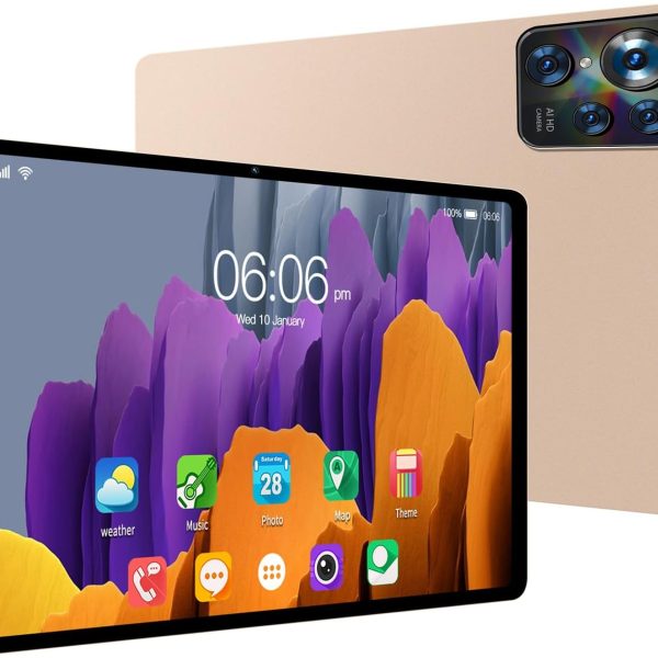 تابلت اندرويد 10.1 انش بمعالج ثماني النواة وذاكرة RAM 6GB وذاكرة روم 128GB ومكالمات هاتفية مع شريحة اتصال وشاشة لمس HD IPS وواي فاي وبلوتوث وكاميرا مزدوجة وجوجل من سي جي واي كيو (ذهبي)