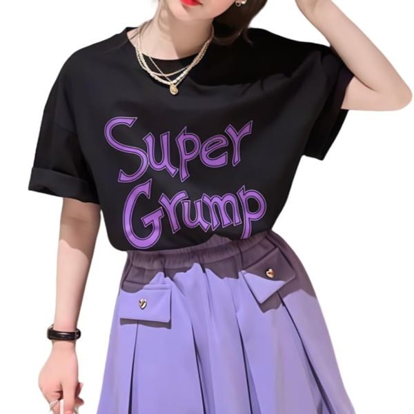 Girls' Two-Piece Summer Set, Graphic Print T-Shirt with Pleated Purple Skirt, Elastic Waist, Japanese anime pleated skirt, cute casual suit, suitable for 5-14 years old