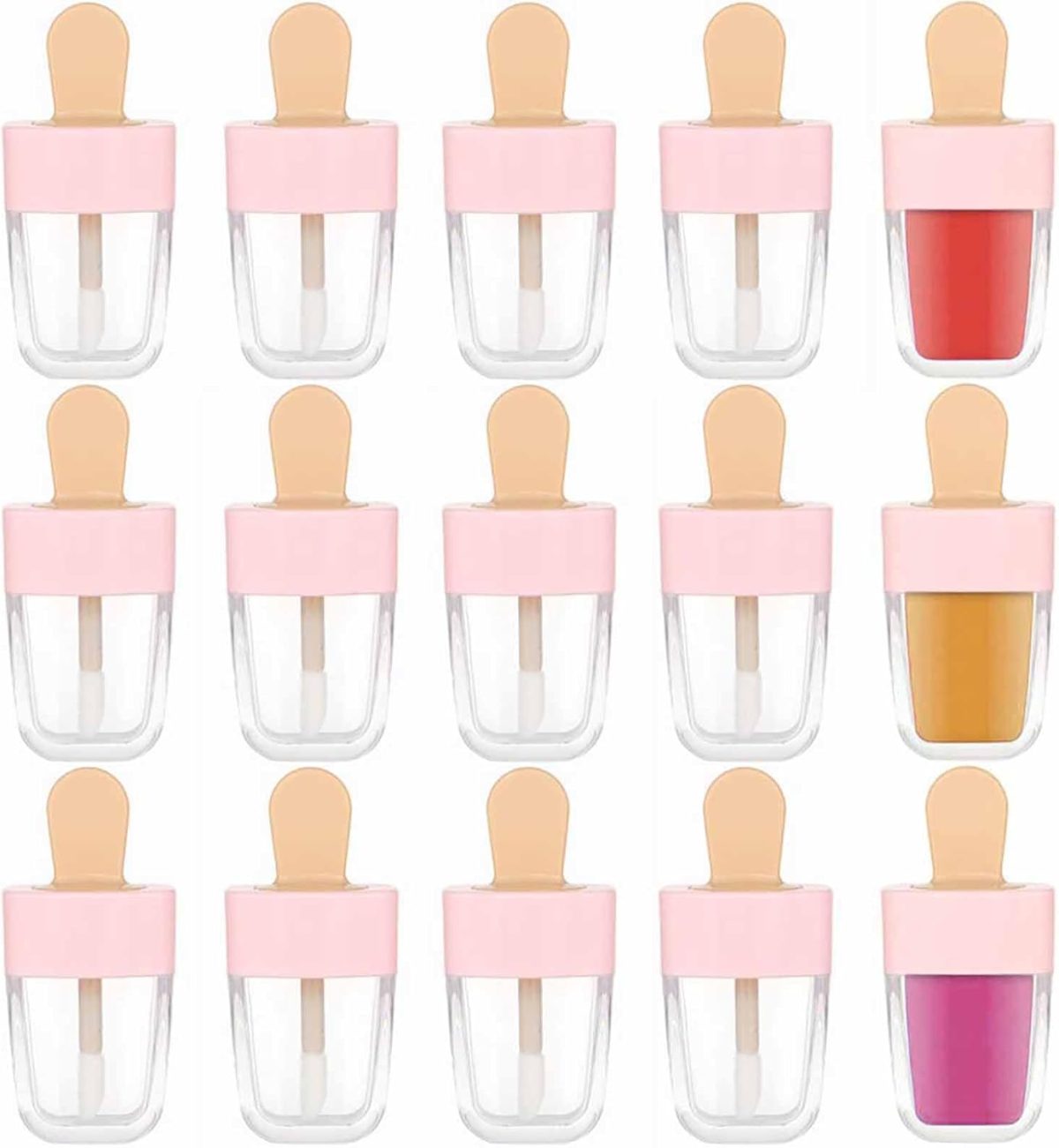 Tazweeq Lip Gloss Tube, 15 Pieces Pink Ice-cream Shaped Empty Lip Gloss Container, Cute Mini Lip Gloss Tube for DIY Cosmetics, 8ml