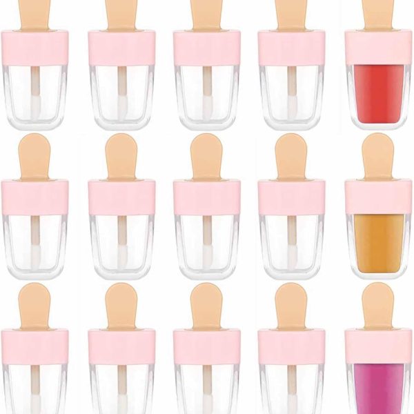Tazweeq Lip Gloss Tube, 15 Pieces Pink Ice-cream Shaped Empty Lip Gloss Container, Cute Mini Lip Gloss Tube for DIY Cosmetics, 8ml