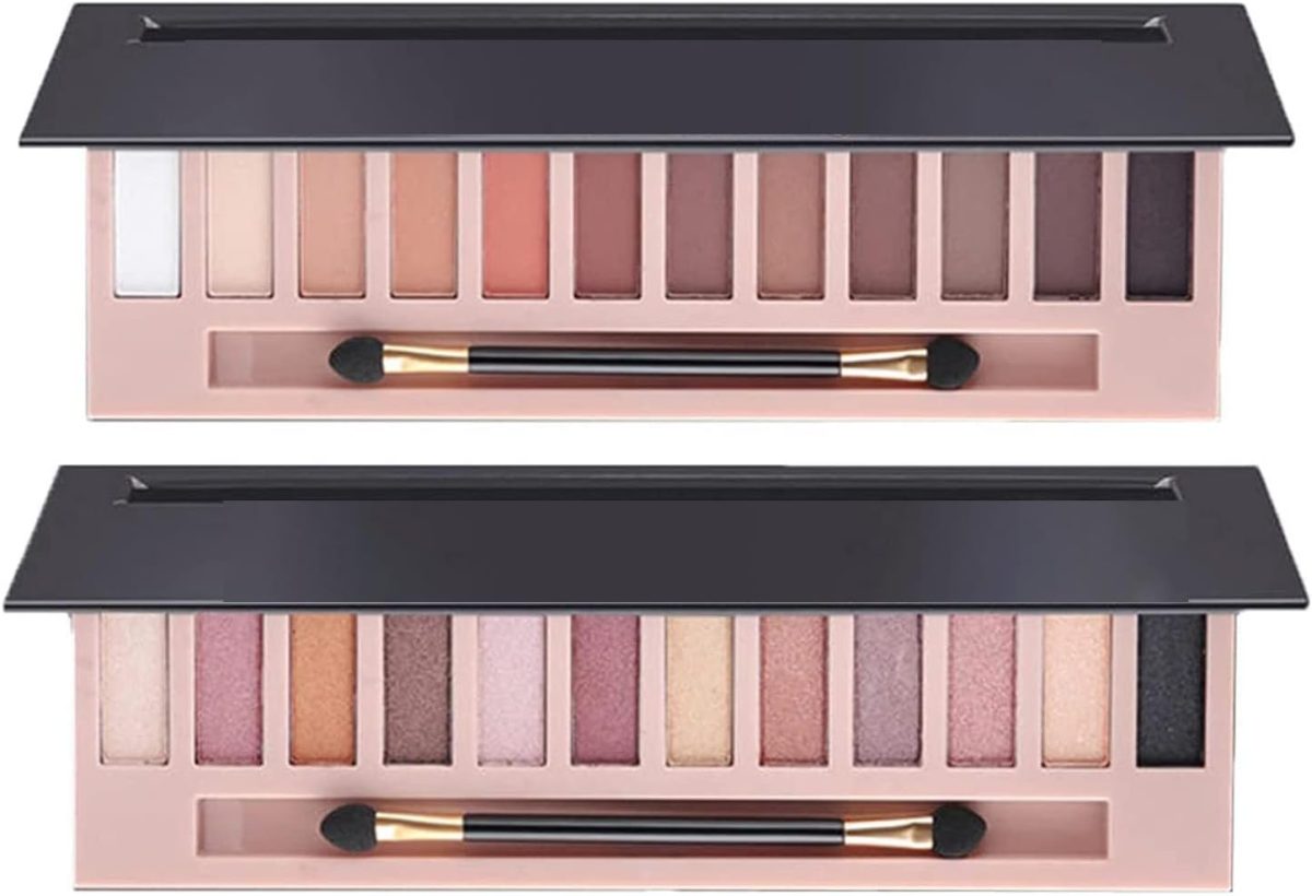 Aputue Nude Eyeshadow Palette, 2 PCS Waterproof High Pigmented Pink Eyeshadow Palette, Long Lasting Glitter Eyeshadow, Colorful Makeup Products, Beauty Makeup Kit for Party, Festival, Daily Use