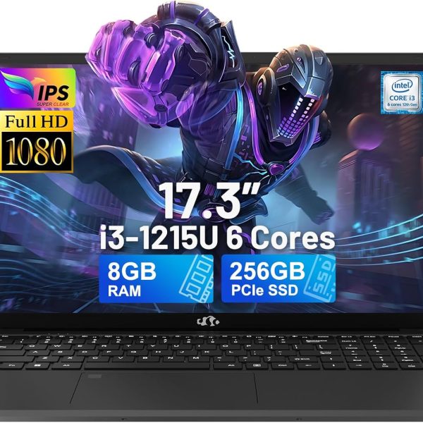 NIMO 17.3" IPS FHD-Laptop, Intel 6 Cores i3-1215U 32GB RAM 2TB SSD (Beat Ryzen 5 7520U, Up to 4.4GHz) Computer with 65W GaN Type C Backlit Keyboard Fingerprint, for Home Student and Business Gray