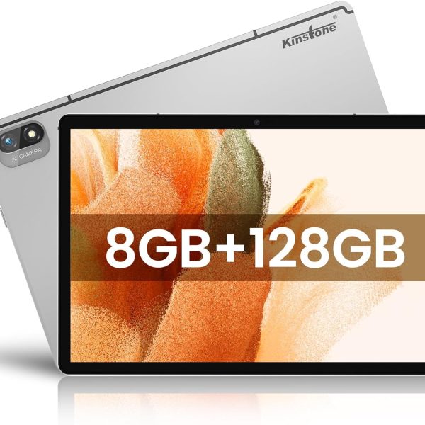 Kinstone 10.1" Android 12 Tablet – 8GB RAM 128GB ROM (1TB Expandable), Octa-Core 2.0GHz Gaming Tablet, 8000mAh Tab, FHD IPS, 13MP Camera, 4G LTE/GPS, WiFi, GMS Android Tablet
