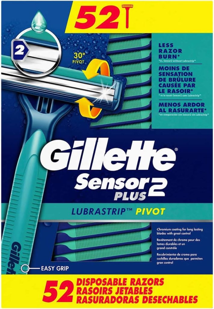 Gillette Men's Sensor PLUS2 Disposable Razor with Powder Lubrastrip 52 Razors Box, Rastrillos desechable 52 piezas.