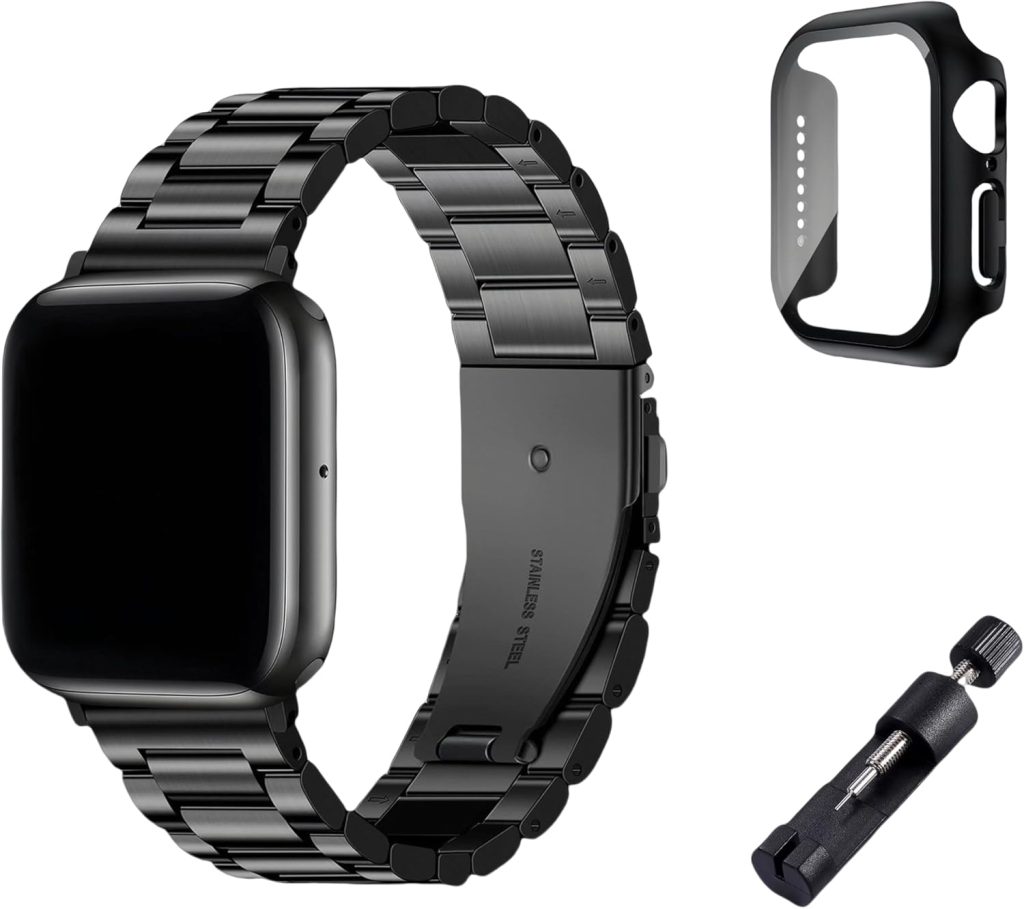 Compatible with Apple Watch Bands 42mm 44mm 45mm 46mm(series10) 49mm, Business Stainless Steel Metal iWatch Strap with Case for Women Men for Apple Watch Series 10,46mm（S10）