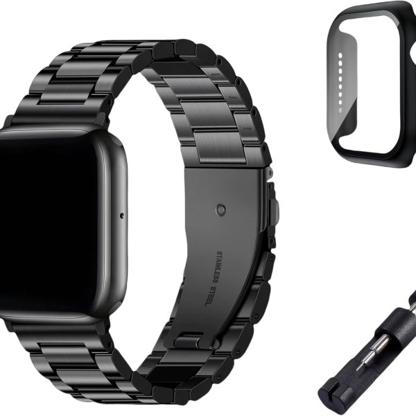 Compatible with Apple Watch Bands 42mm 44mm 45mm 46mm(series10) 49mm, Business Stainless Steel Metal iWatch Strap with Case for Women Men for Apple Watch Series 10,46mm（S10）