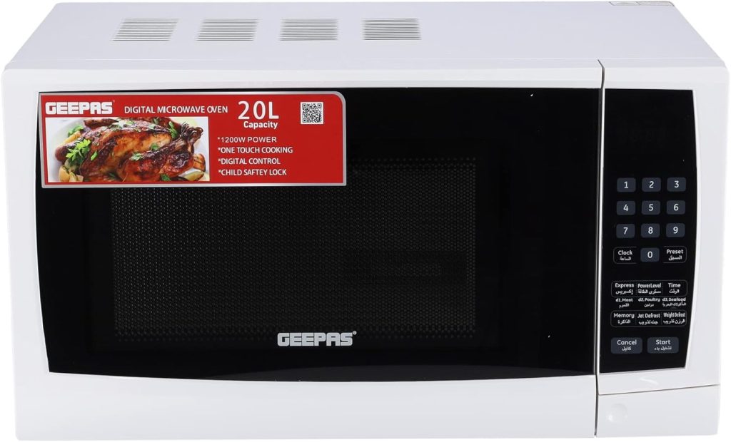 Geepas 20 Liter Digital Microwave Oven with Defrost Function | Model No GMO1895 with 2 Years Warranty