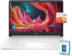 HP احدث ستريم 14 انش HD، معالج انتل سيليرون، ذاكرة 16GB، ذاكرة اي ام ام سي 64GB، شحن سريع، HDMI، عمر بطارية طويل يصل الى 11 ساعة، اوفيس 365 لمدة عام، ويندوز 11 اس، حزمة من المايكروفايبر، ابيض