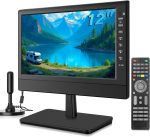 زوشينغ شاشة تلفزيون صغيرة 12 بوصة 1080P مع استقبال حر وهوائي، منفذين طاقة تيار متردد/تيار مستمر 12 فولت، مدخل HDMI USB-VGA للتخييم / الشاشات / المطابخ