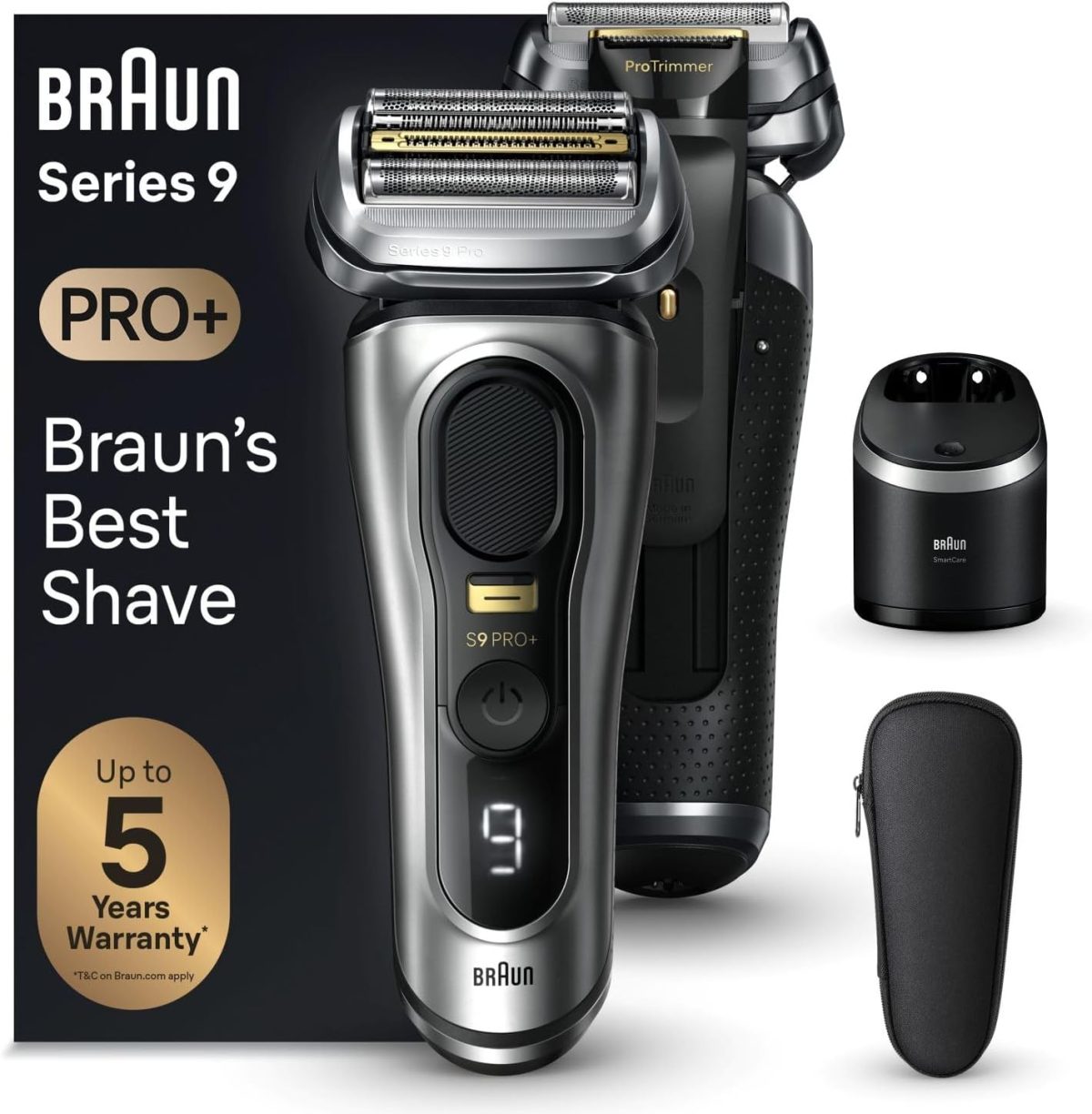 BRAUN Series 9 Pro 9467cc Wet & Dry Shaver with 5-in-1 SmartCare Center and Leather Travel case, Silver