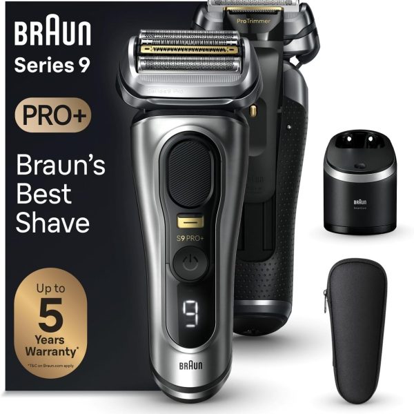 BRAUN Series 9 Pro 9467cc Wet & Dry Shaver with 5-in-1 SmartCare Center and Leather Travel case, Silver