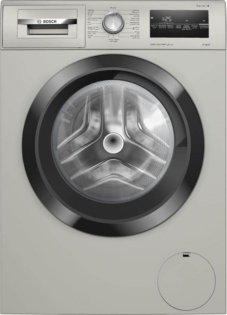 Bosch Washing Machine WAN28283SA Series 4, Front Load, 8 kg, 1400 RPM, Inox Silver, EcoSilence Drive™, SpeedPerfect Technology, VarioDrum Pot, ActiveWater Plus System, LED Display