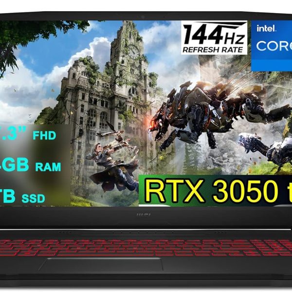 لابتوب العاب فلاجشيب كاتانا GF76 17 من ام اس اي، شاشة FHD IPS 144Hz 17.3 انش وانتل كور ثماني النواة i7-11800H جيل 11 و64GB RAM و1TB SSD جيفورس RTX 3050 Ti 4GB وUSB-C WiFi6 وكيبل HDMI ويندوز 10 -اسود