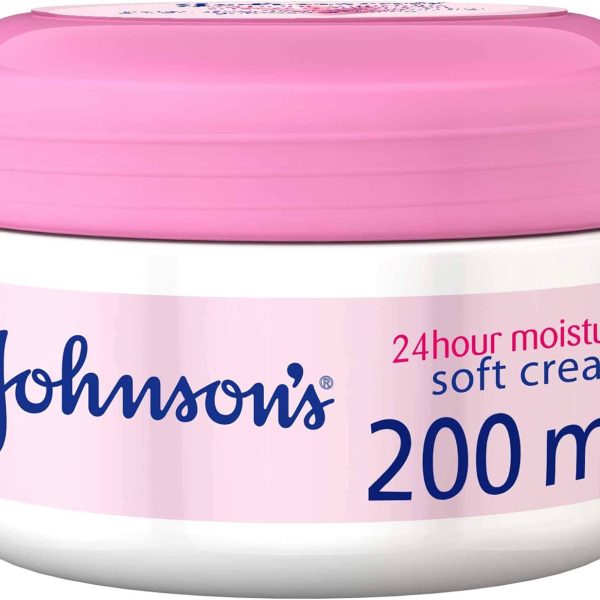 Johnson & Johnson 24 Hour Soft Moisture Body Cream, 200ml, Enriched with Shea Butter, Reduces Firmness, Flakiness & Dullness, Moisturizing Cream