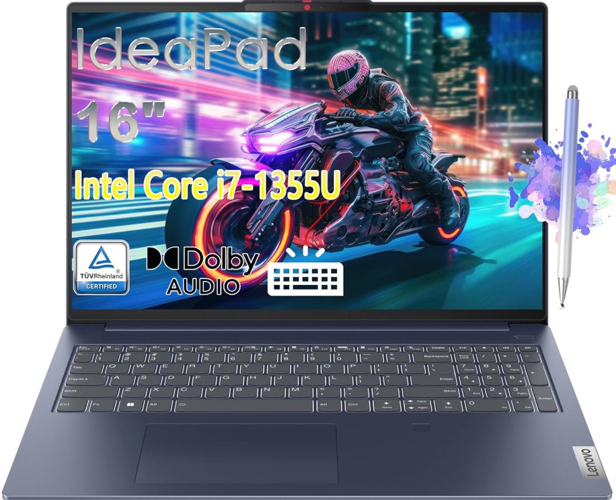 لينوفو احدث لابتوب ايديا باد سليم 5i بمعالج انتل كور i7-1355U الجيل 13 بشاشة لمس 16 انش IPS (1920×1200) وذاكرة 16GB وSSD PCIe 1TB وويندوز 11 هوم وقلم ستايلس (16GB RAM و1TB PCIe SSD)