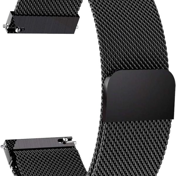 Lomet 22mm Stainless Steel Mesh Loop Bracelet Strap Compatible with Samsung Galaxy Watch 3 45mm/Gear S3 Frontier/Classic Band, Replacement for Ticwatch Pro/Samsung Galaxy Watch 46mm (1-Black)