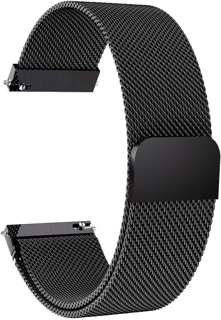 Lomet 22mm Stainless Steel Mesh Loop Bracelet Strap Compatible with Samsung Galaxy Watch 3 45mm/Gear S3 Frontier/Classic Band, Replacement for Ticwatch Pro/Samsung Galaxy Watch 46mm (1-Black)