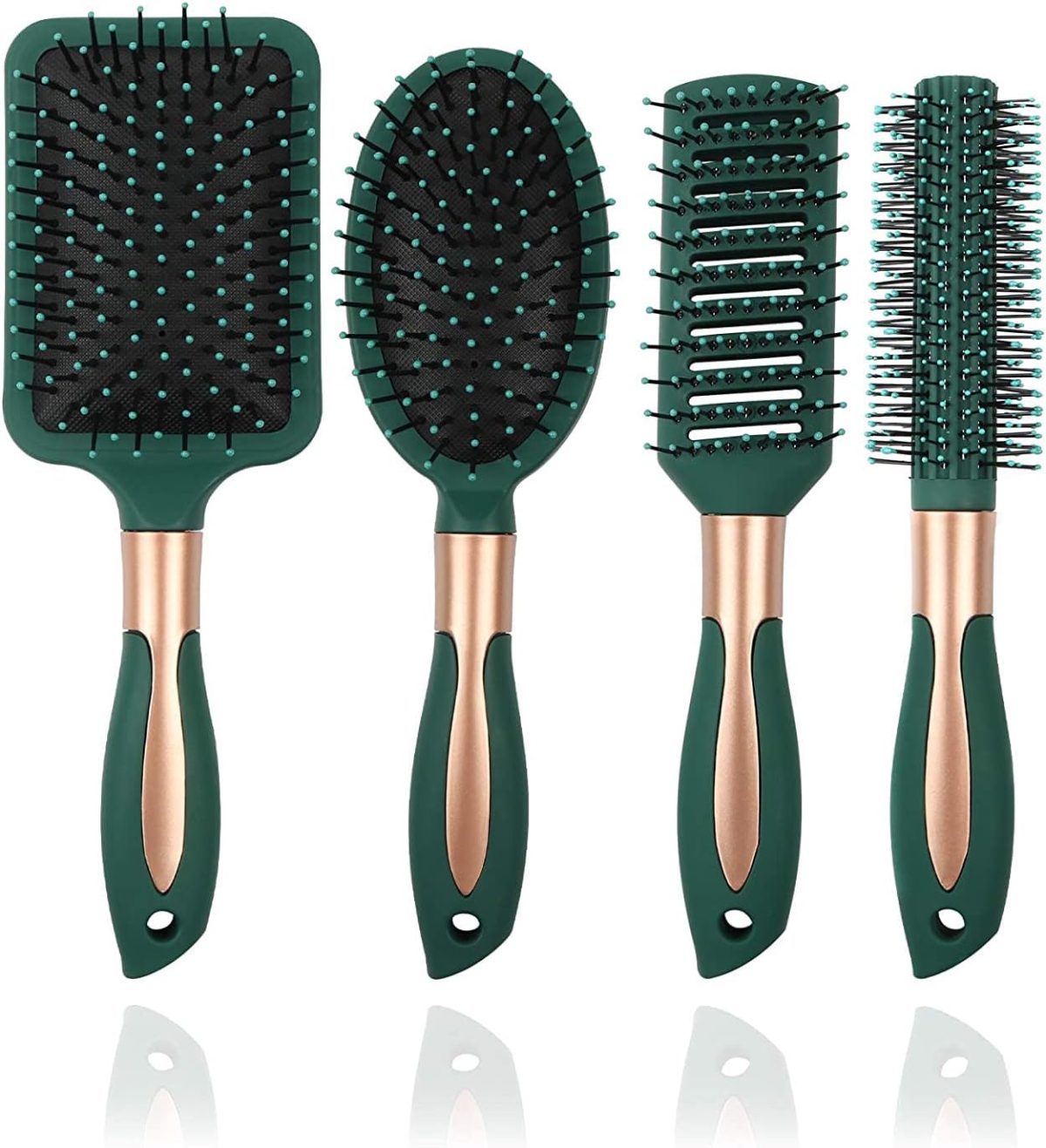 U HOOME Hair Brush Set,Anti Static Massage Oval Comb with Detangling Nylon Pins Massage Paddle BrushTail Comb Wet Dry Brush for Women Men Hair Styling (GREEN)