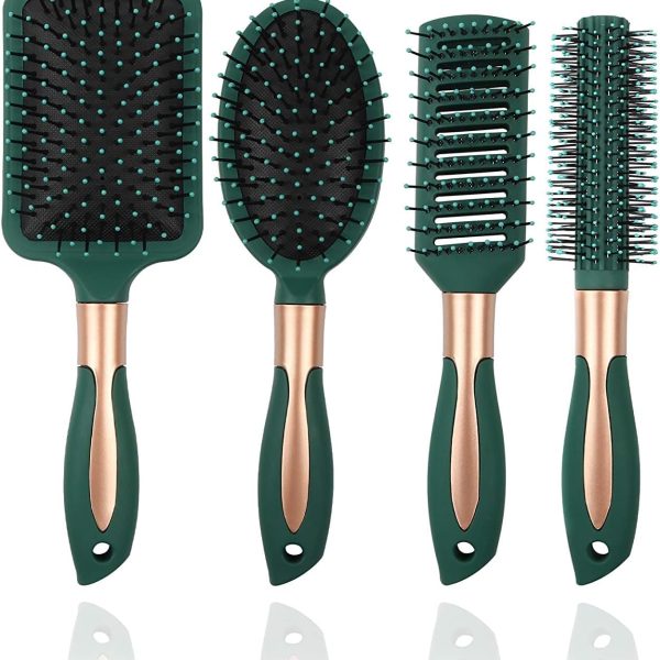 U HOOME Hair Brush Set,Anti Static Massage Oval Comb with Detangling Nylon Pins Massage Paddle BrushTail Comb Wet Dry Brush for Women Men Hair Styling (GREEN)