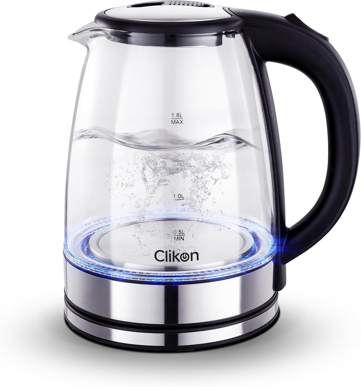 Clikon 1.8 Litre Glass Body Electric Kettle with LED Glow Indicator, Cordless, Boil Dry Protection, Smart Power Off Technology, 1500 Watts, CK5138