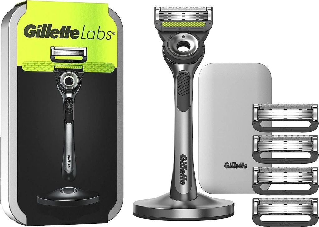 Gillette Labs Men's Wet Razor with Cleaning Element + Travel Case for Storage on the Go + 5 Razor Blades, Gift for Men, Premium Magnetic Dock, Pack of 1