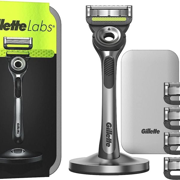 Gillette Labs Men's Wet Razor with Cleaning Element + Travel Case for Storage on the Go + 5 Razor Blades, Gift for Men, Premium Magnetic Dock, Pack of 1