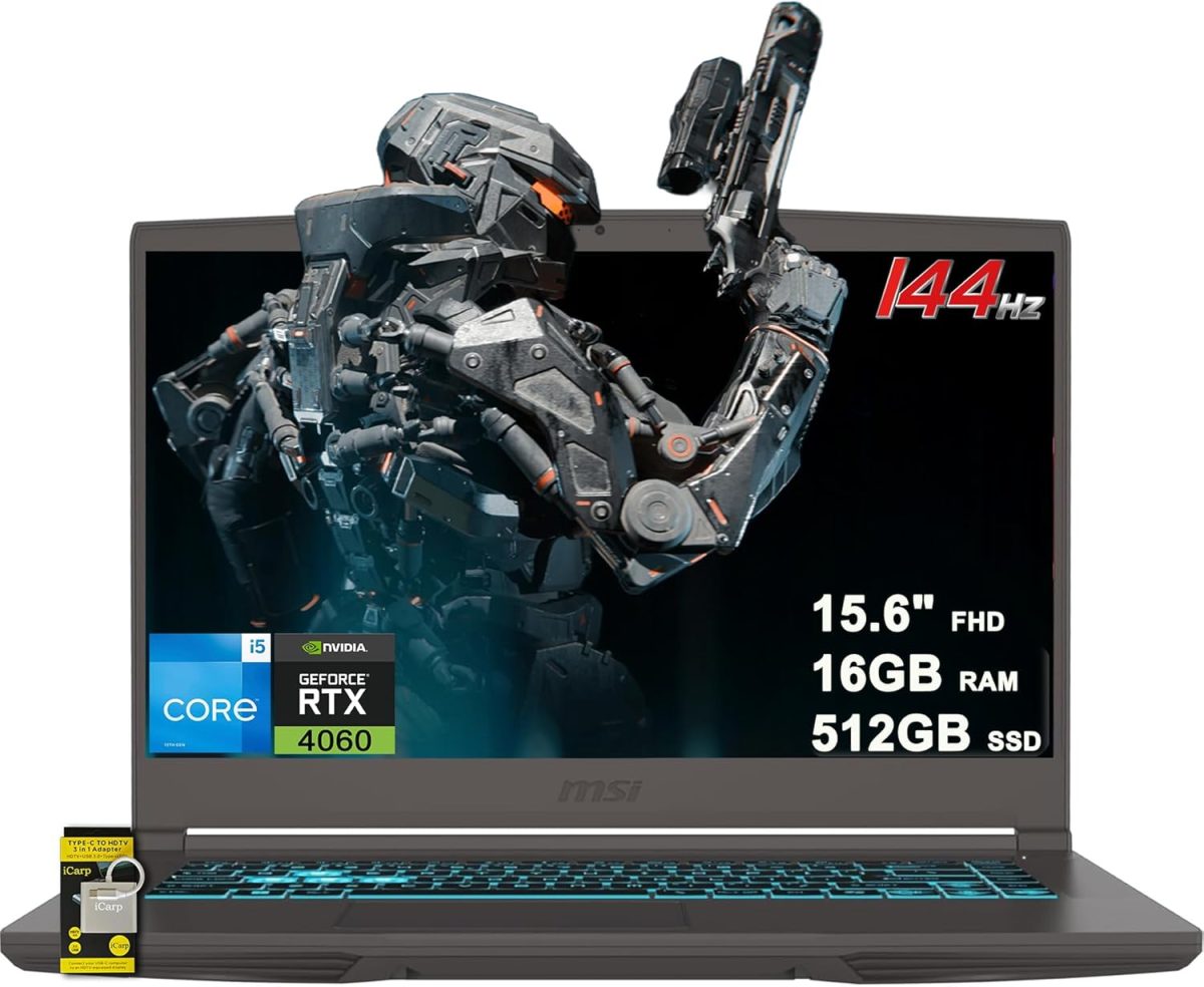 MSI Thin 15 Gaming Laptop 15.6" FHD IPS 144Hz Intel Octa-core i5-13420H (Beats i7-12650H) 16GB RAM 512GB SSD GeForce RTX 4060 Backlit USB-C Win11 w/ICP Hub