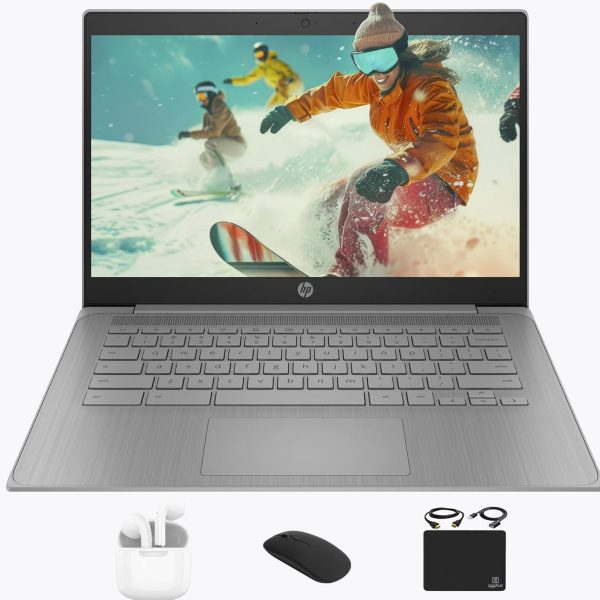 HP Chromebook 2025 Flagship 14" HD Laptop for Student Business, 4-Core Celeron N4120 CPU, 4GB RAM, 564GB Storage (64GB eMMC + 500GB Ext), Webcam, WiFi, Long Battery, HubxcelAccessory, Chrome OS