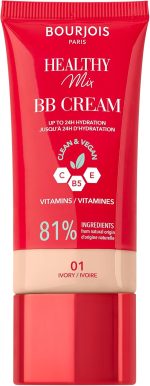 Bourjois Healthy Mix, 01 Ivory, BB Cream, Foundation in a Cream, All-day Coverage and Hydration, Vitamins C, E & B5, Clean & Vegan Formula, 30 ml (1oz)