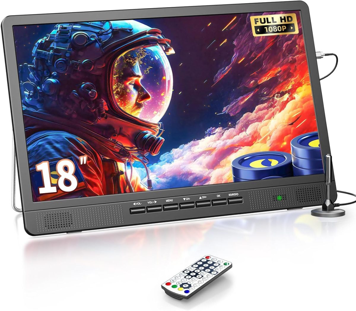 نورثينغ تلفزيون محمول 18 بوصة 1080P FHD مع منفذ HDMI للبث الذكي المفضل لديك او جهاز الالعاب | مؤقت للنوم