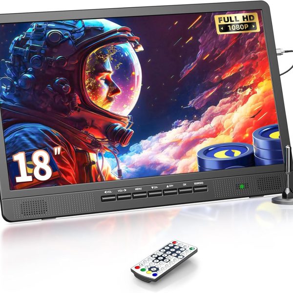 نورثينغ تلفزيون محمول 18 بوصة 1080P FHD مع منفذ HDMI للبث الذكي المفضل لديك او جهاز الالعاب | مؤقت للنوم