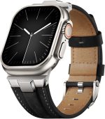Genuine Leather Band for Apple Watch Ultra 49mm 46mm 45mm 44mm 42mm, Rugged Strap with Metal Connector, Replacement Strap for Men & Women, Compatible with iWatch Series 10/9/8/7/6/5/4/3/SE, Black