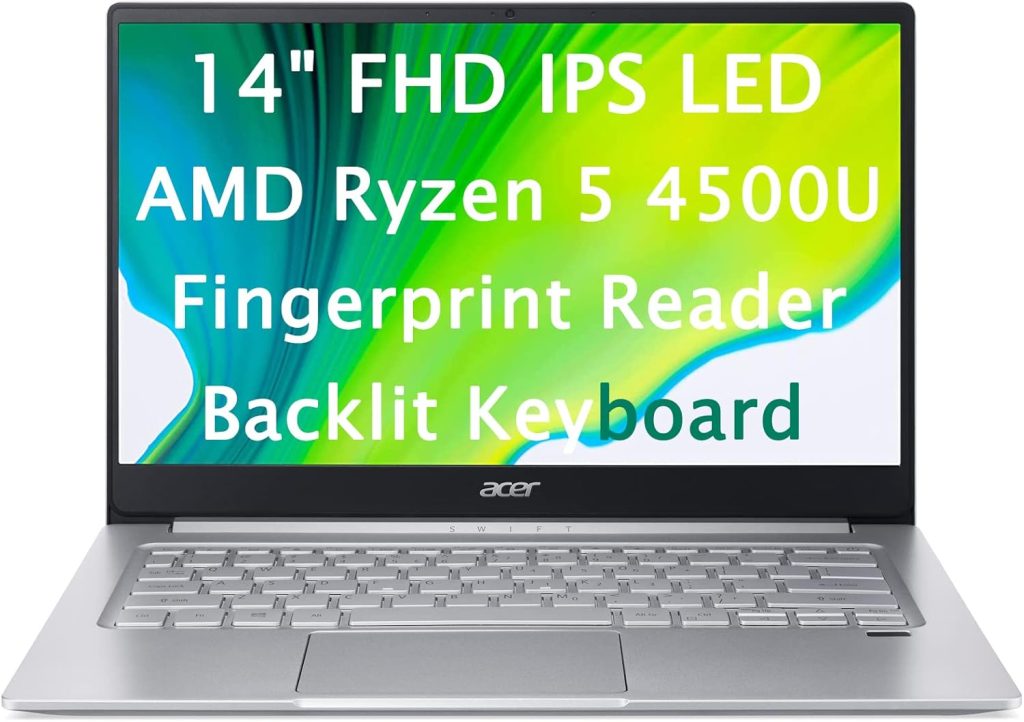 ايسر لابتوب سويفت 3 بشاشة FHD 14 انش 1080p ومعالج AMD رايزن 5 4500U سداسي النواة وذاكرة RAM 8GB وSSD 256GB وقارئ بصمات وكيبورد باضاءة خلفية وويندوز 10 هوم، SF314-42-R0HP